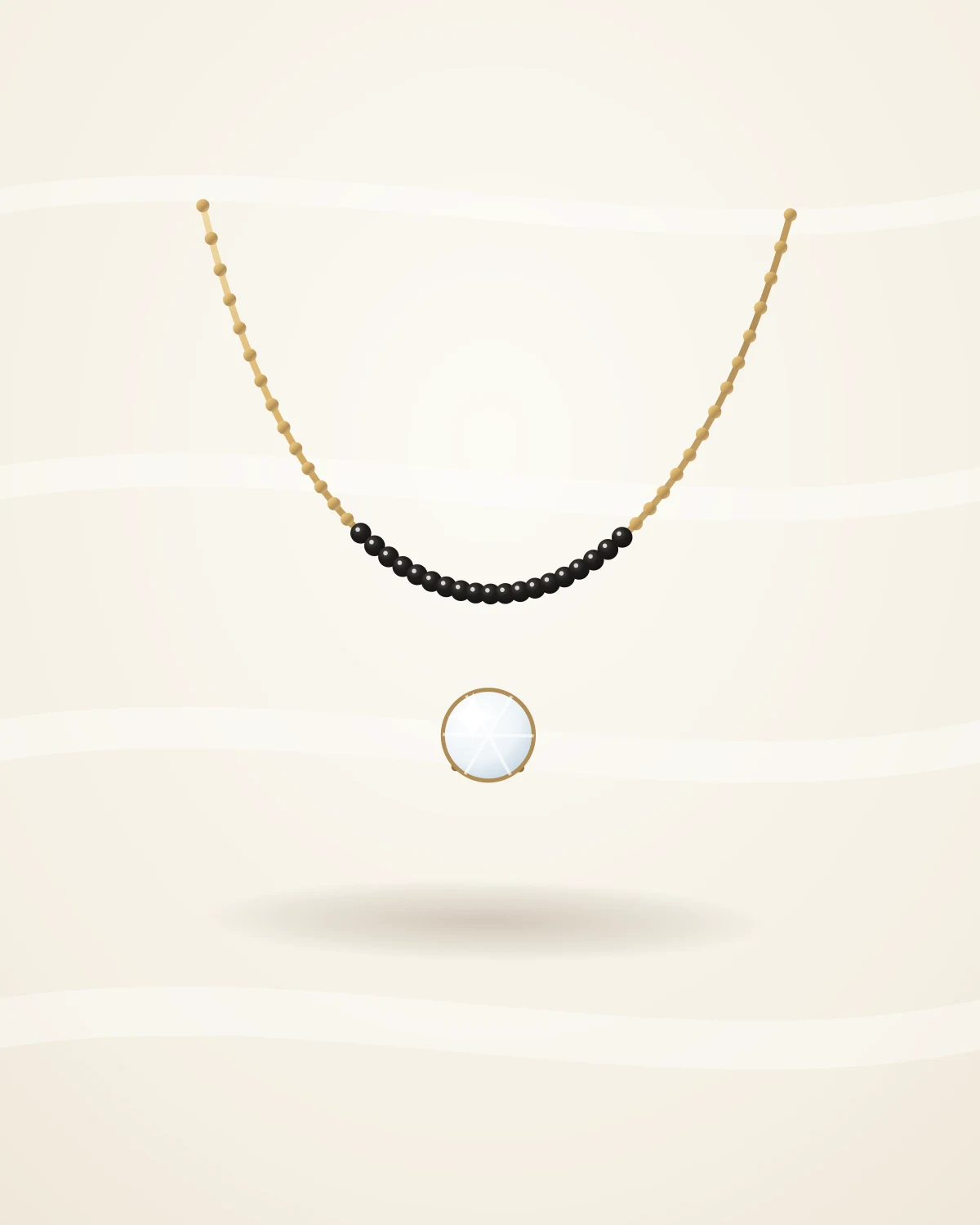 Vamika Solitaire Mangalsutra — studio front view on ivory silk