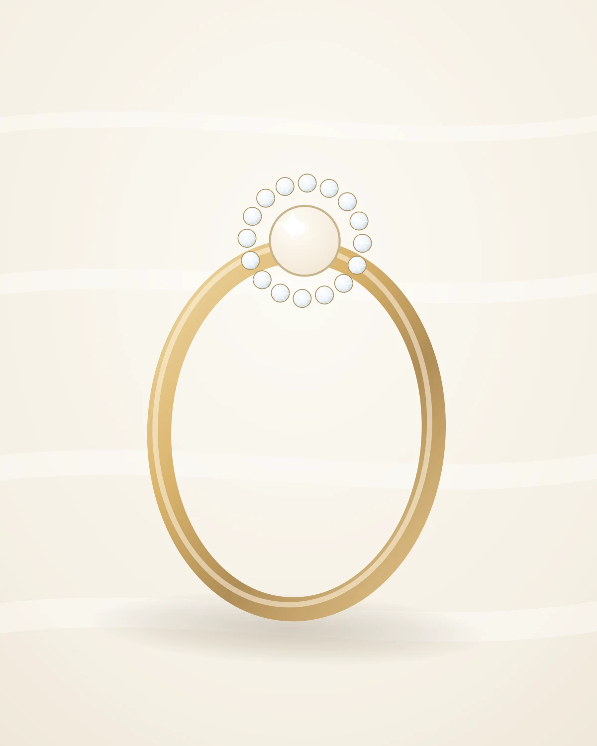 Noor Pearl Halo Ring — studio front view on ivory silk