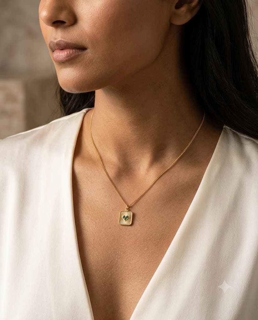 Aurelle Heart Pendant necklace displayed on a soft, draped cream silk fabric.